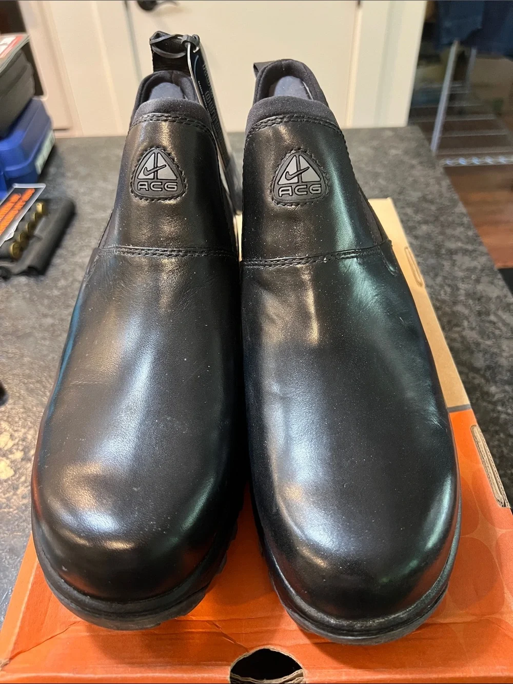Nike ACG Black Leather Slip-On Lug Sole Loafers